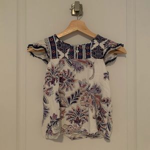 Dex floral ruffled sleeve henley top